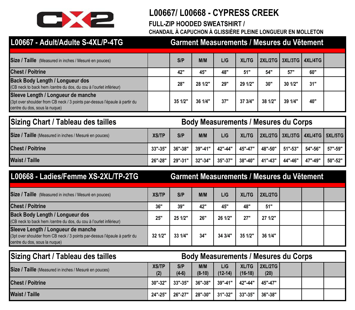 Size chart
