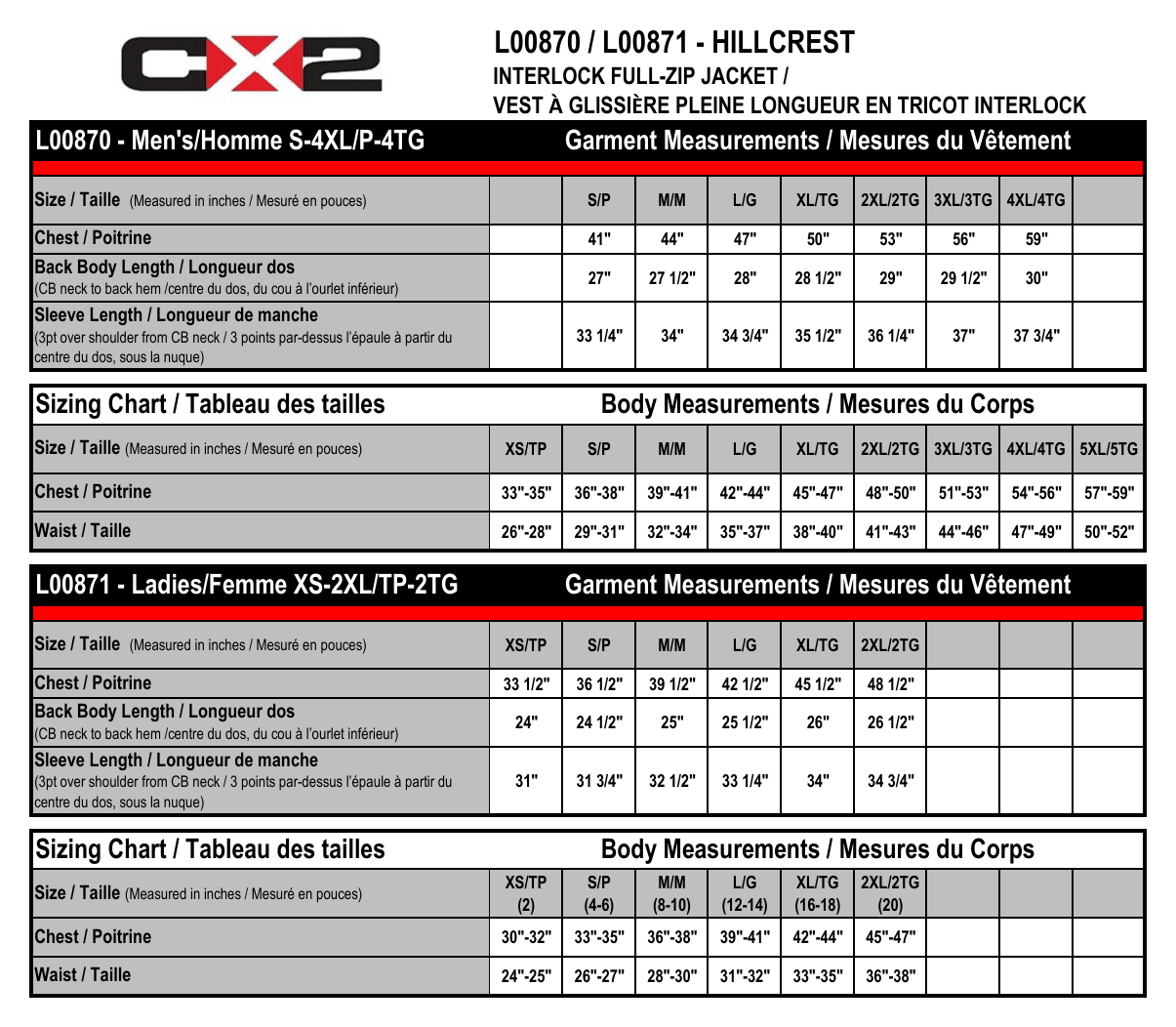 Size chart