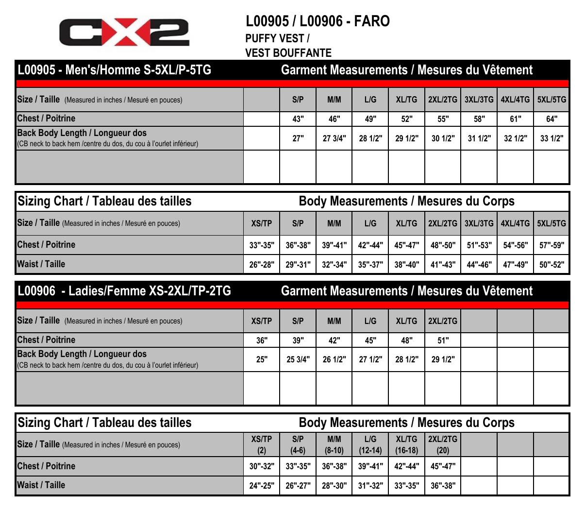 Size chart