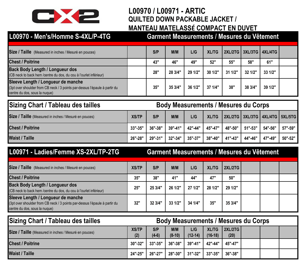 Size chart