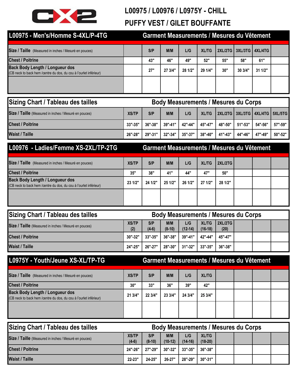 Size chart