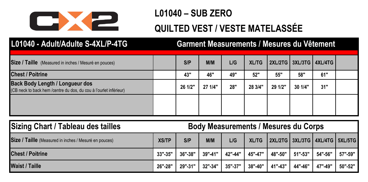 Size chart
