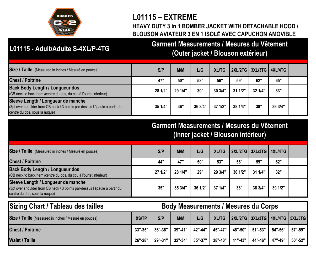 Size chart