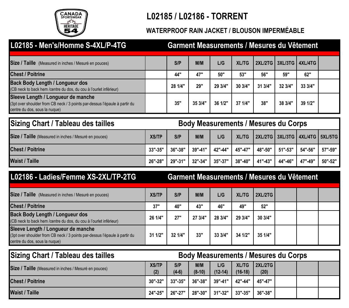 Size chart