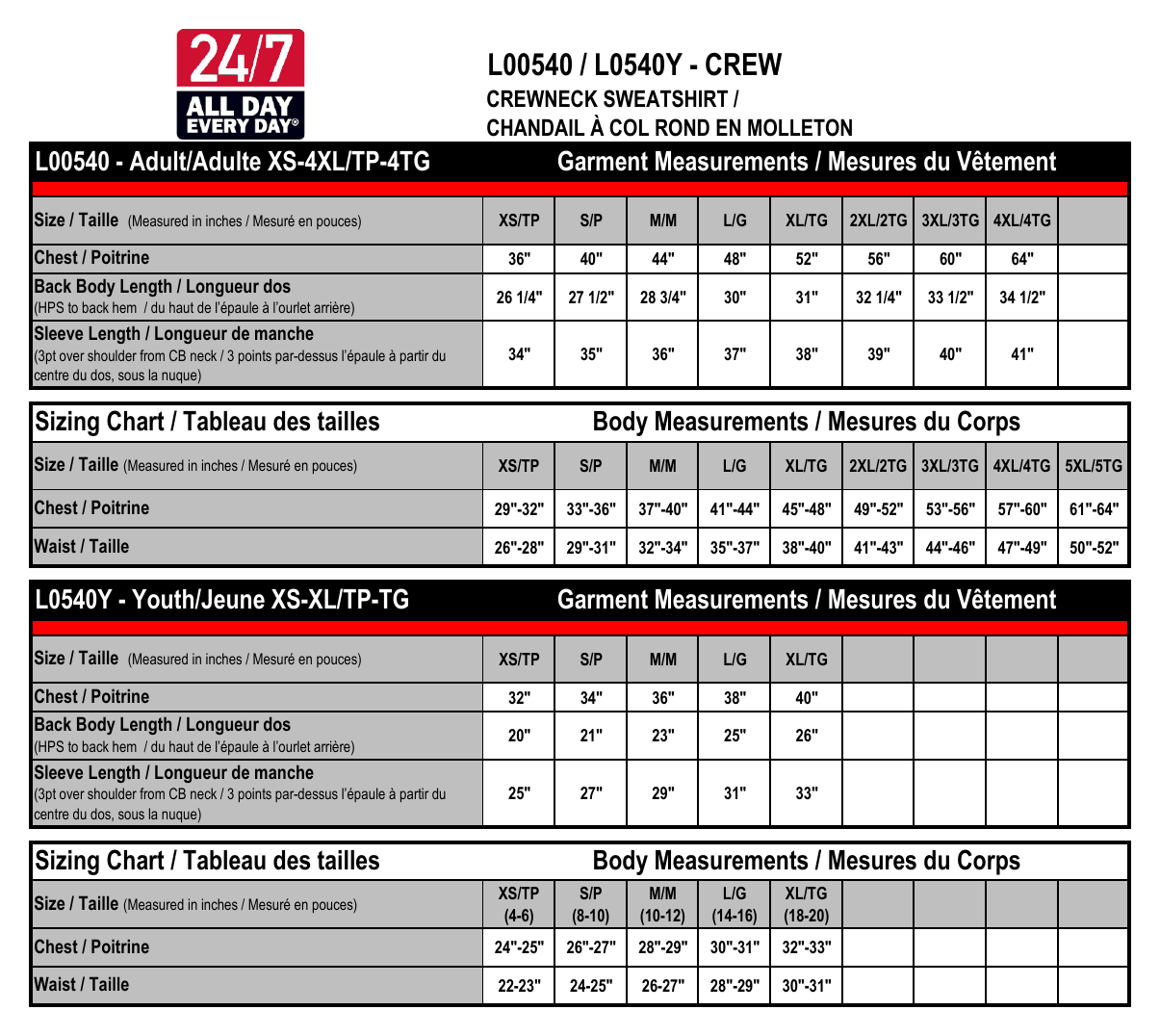 Size chart