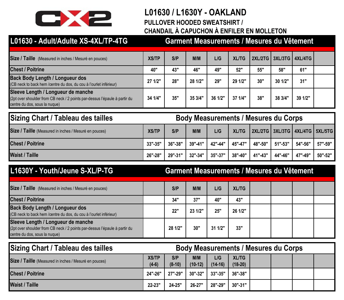 Size chart