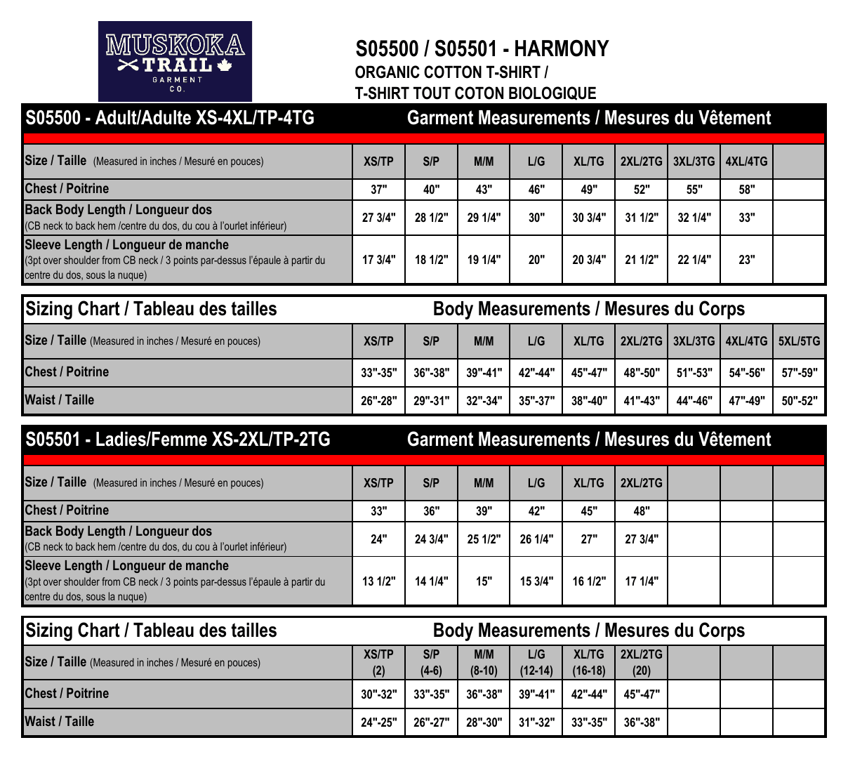 Size chart