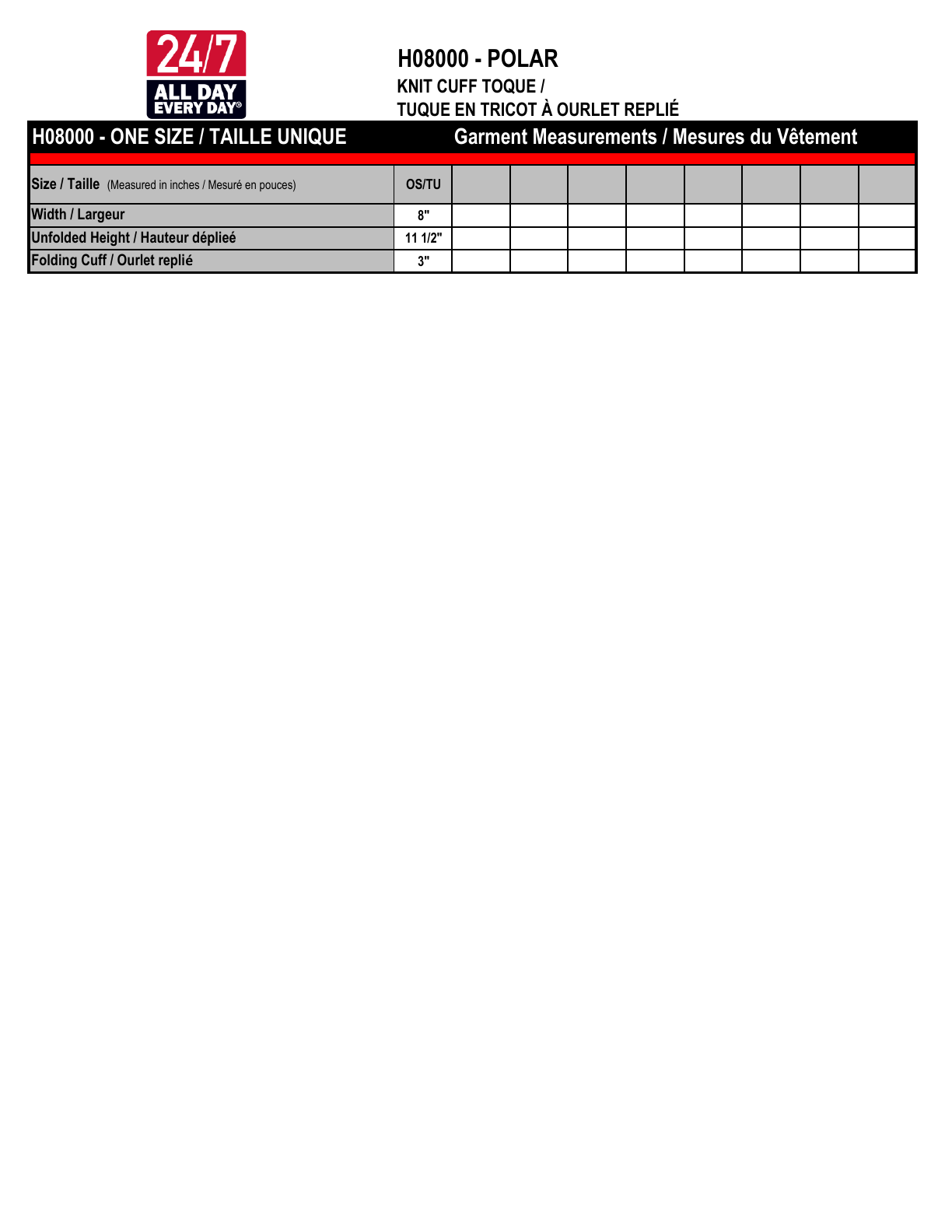 Size chart