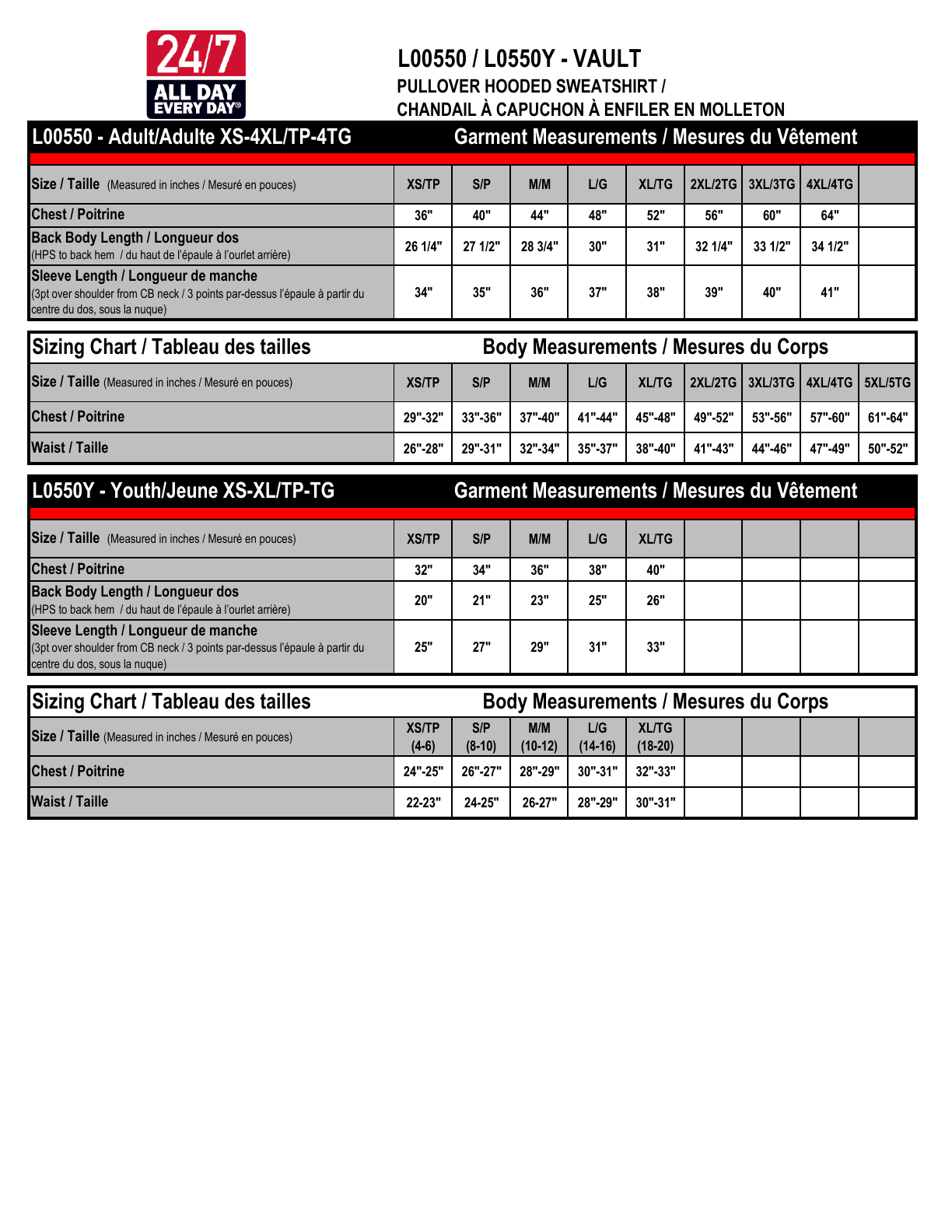 Size chart