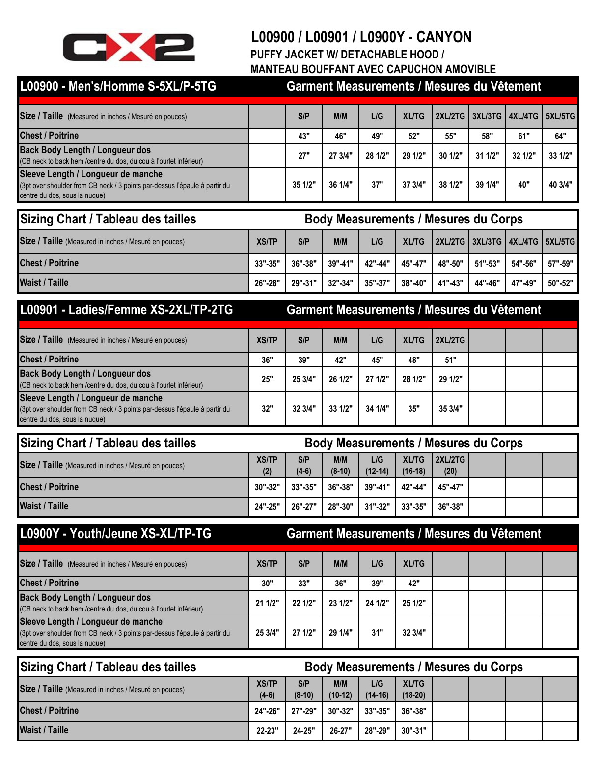 Size chart