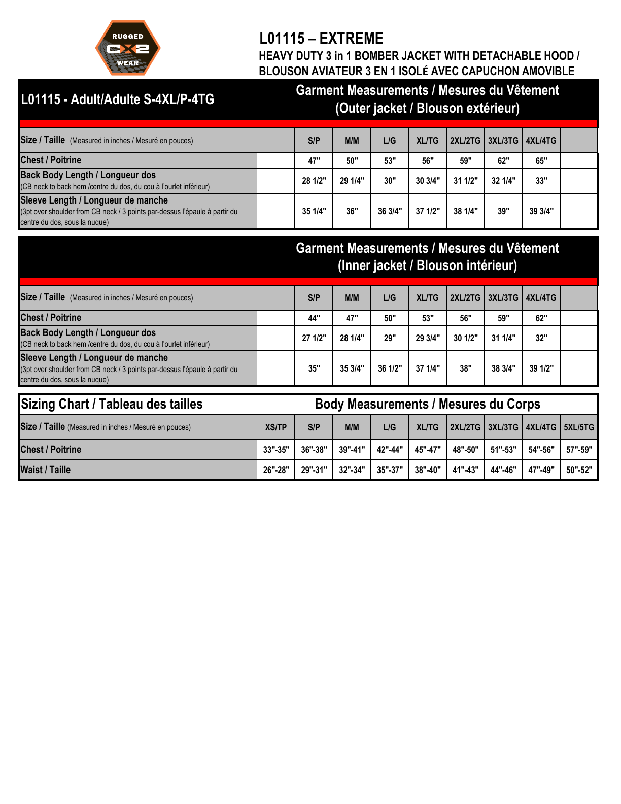 Size chart