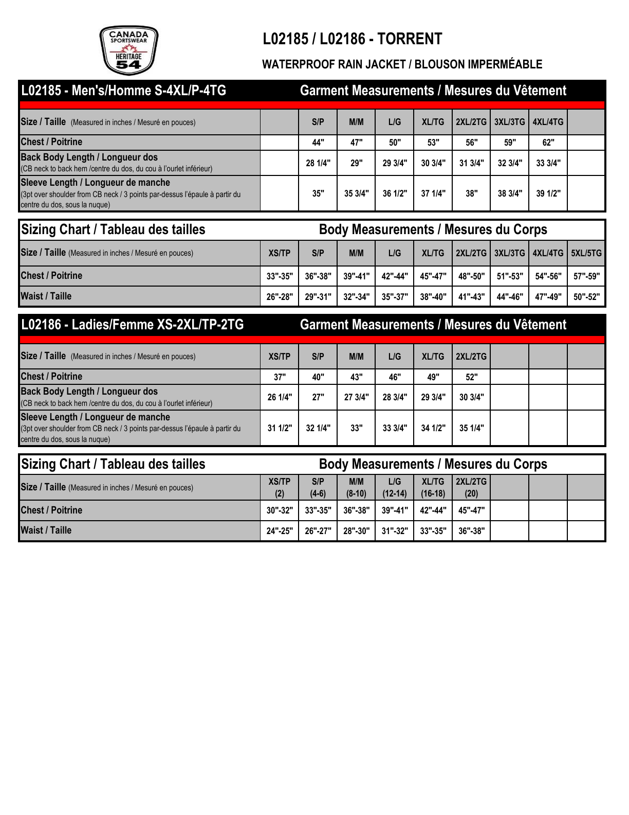 Size chart