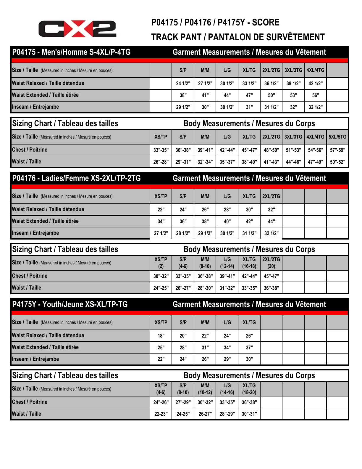 Size chart