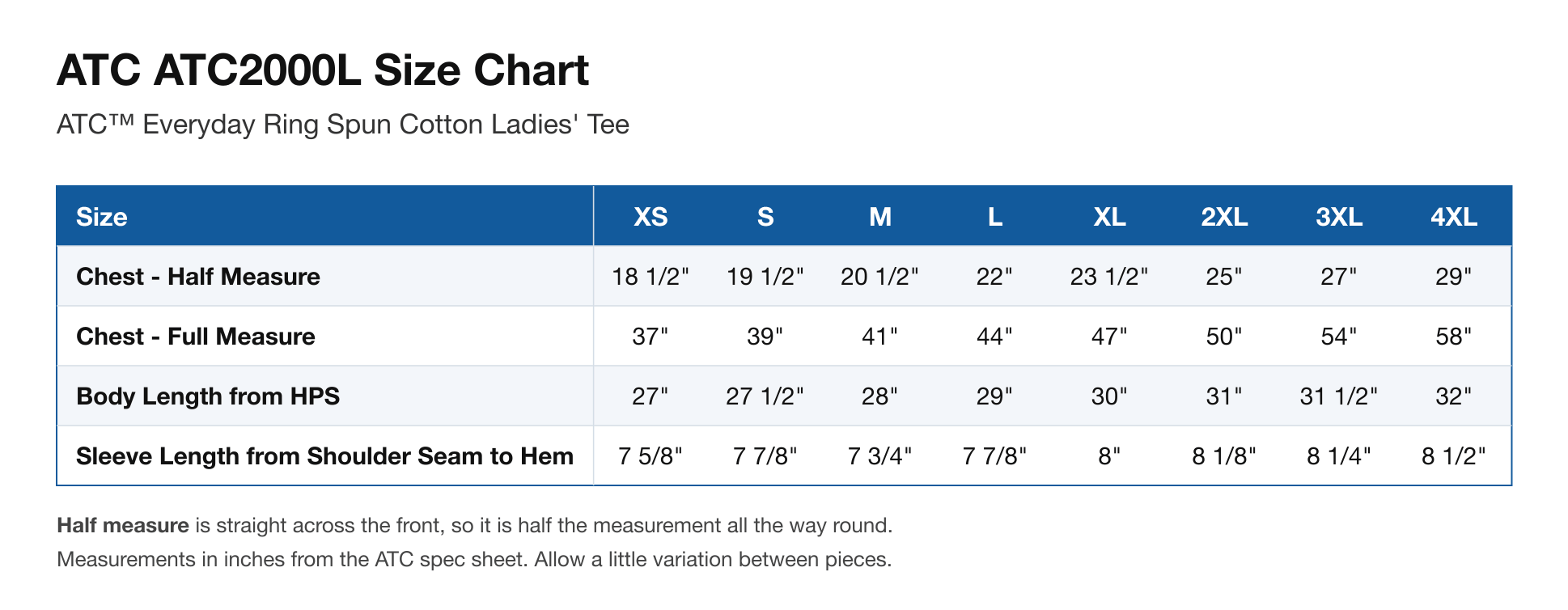 Size chart