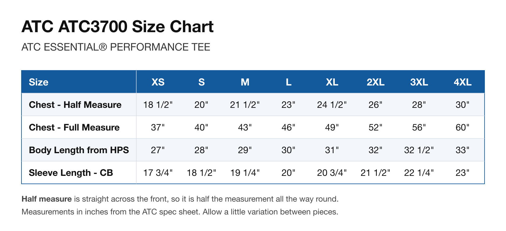 Size chart