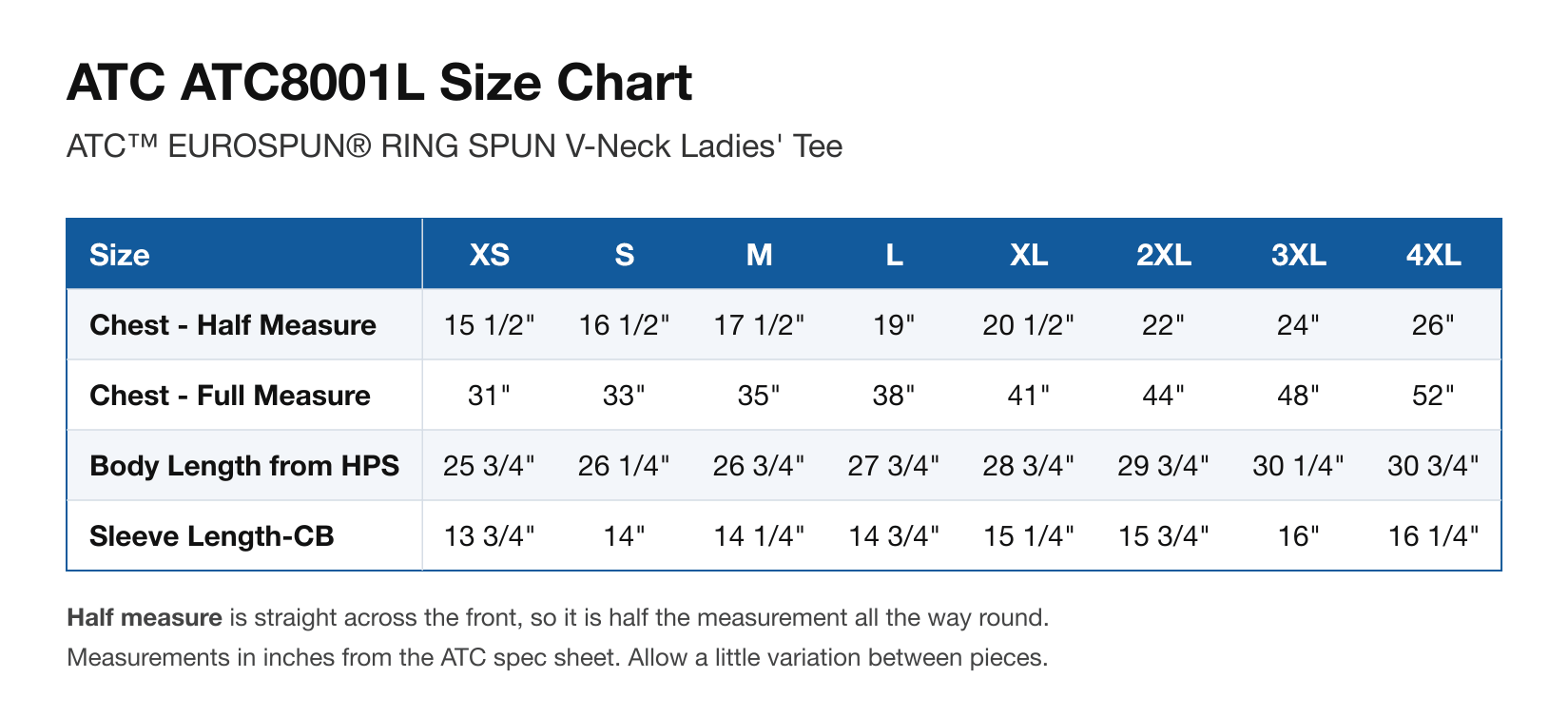 Size chart