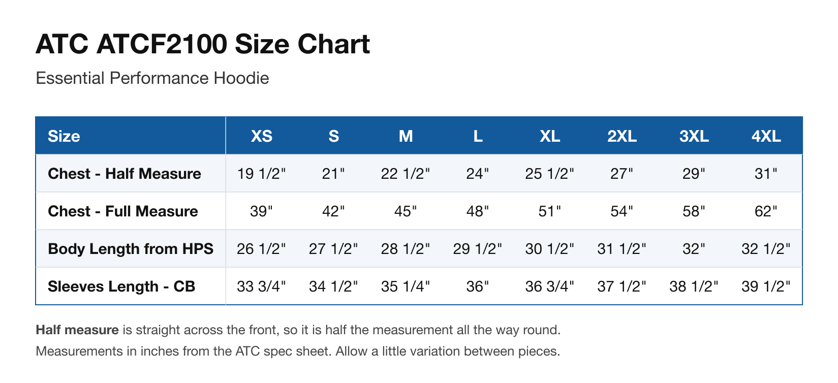 Size chart