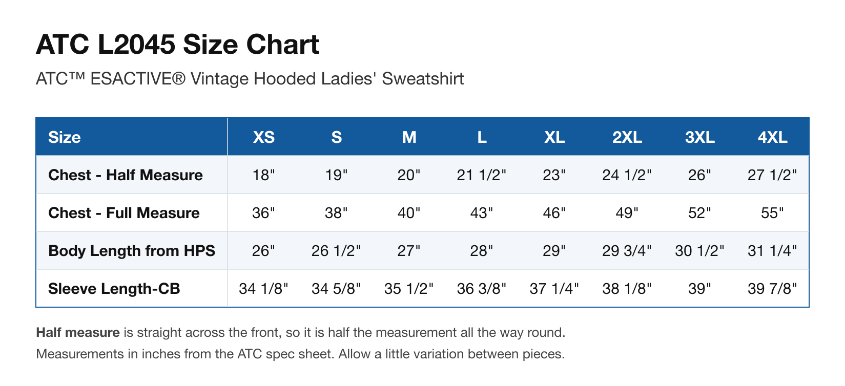 Size chart
