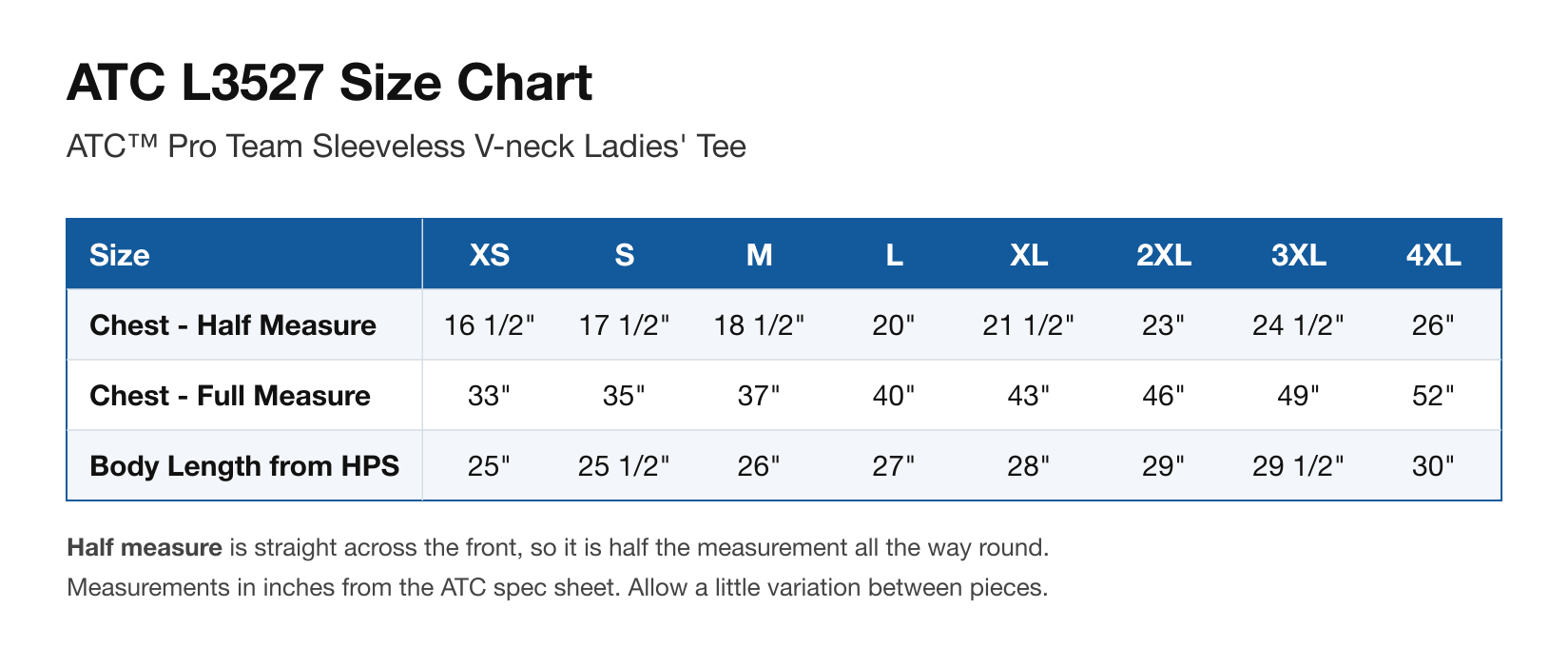 Size chart