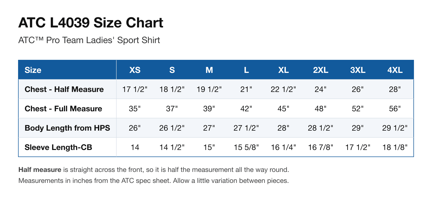 Size chart