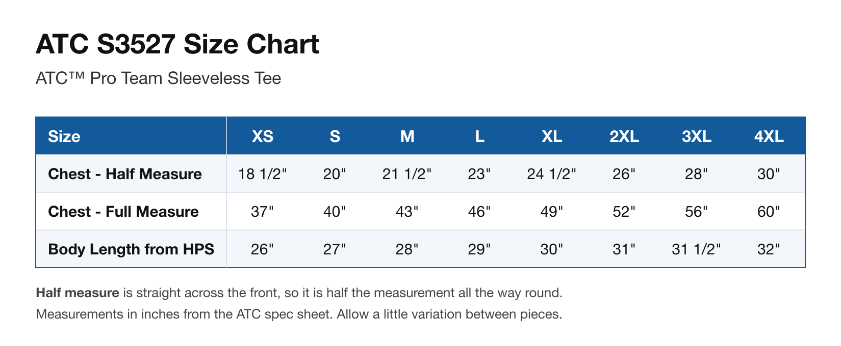 Size chart