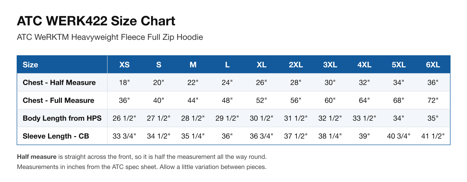 Size chart