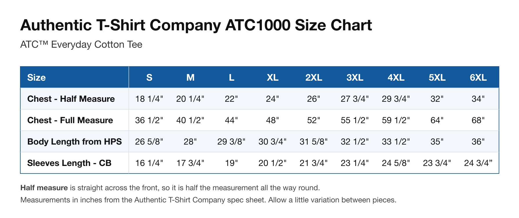 Size chart