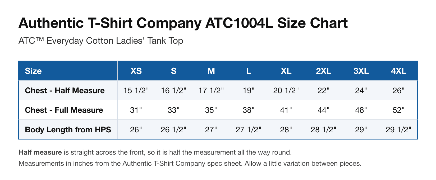 Size chart