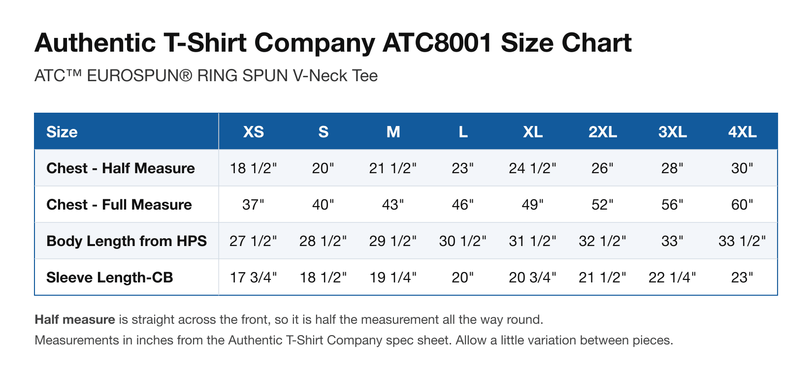 Size chart