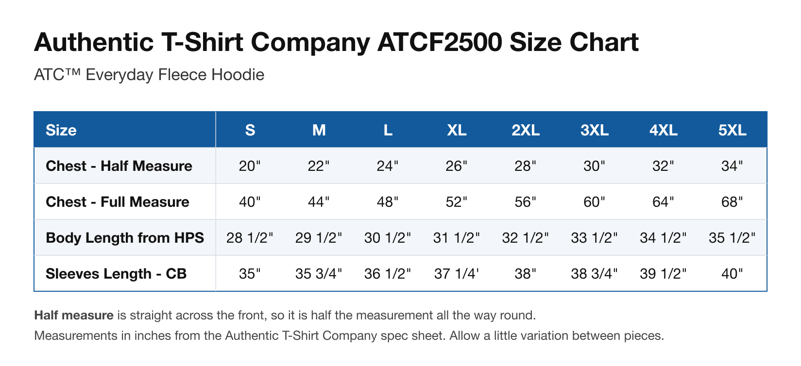 Size chart