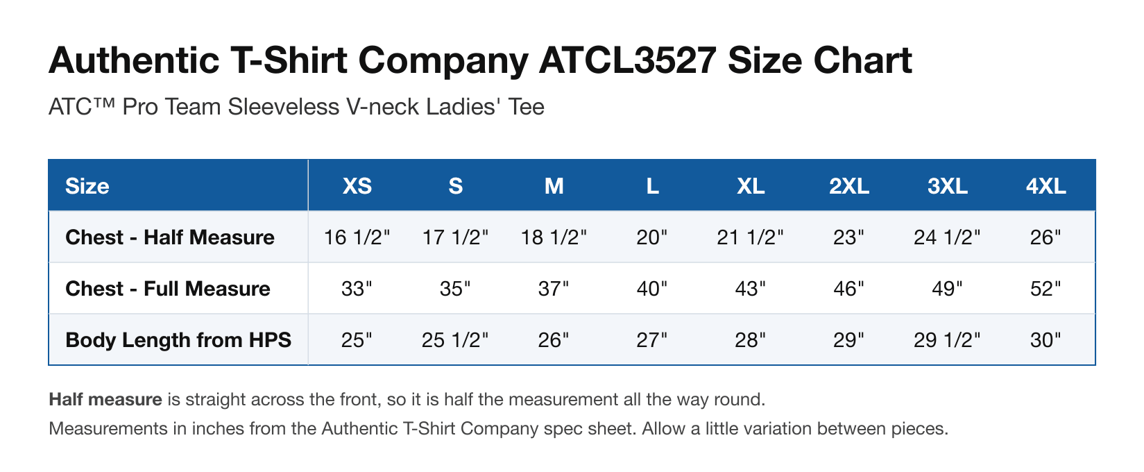 Size chart