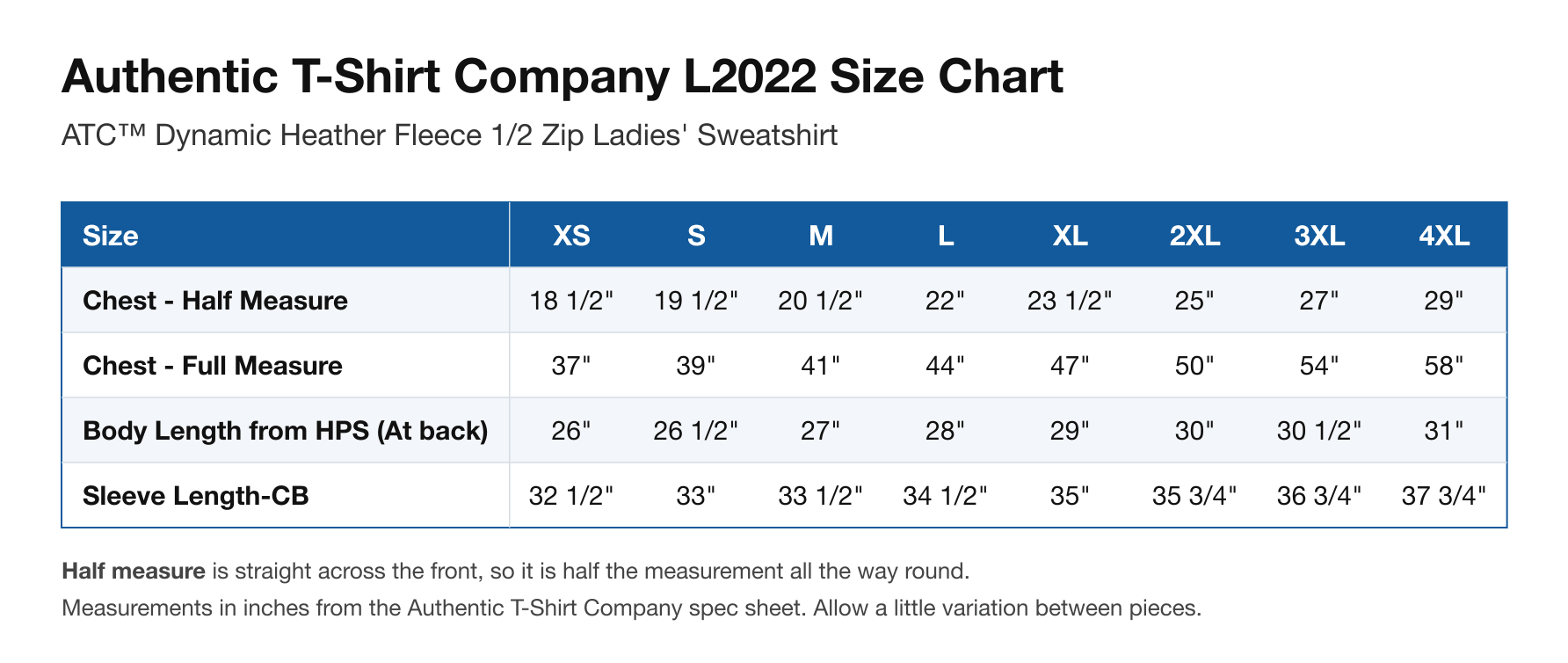 Size chart