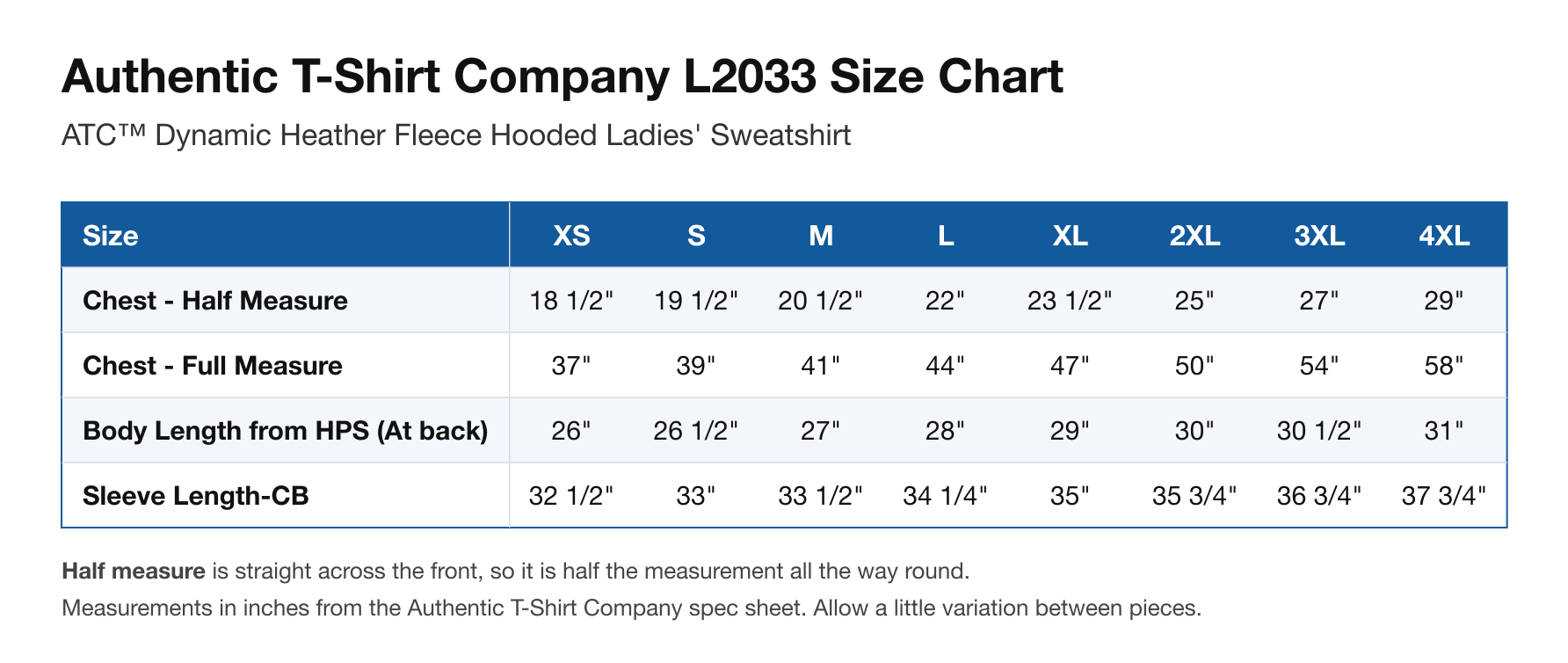 Size chart