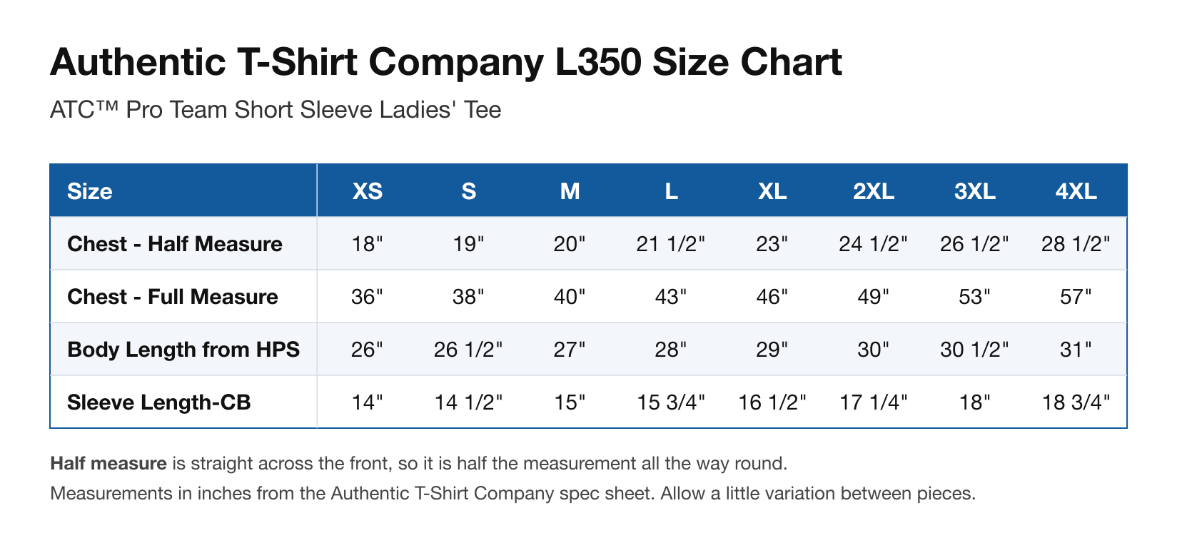 Size chart