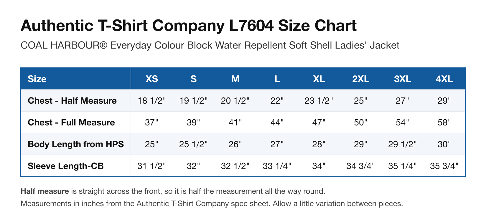 Size chart