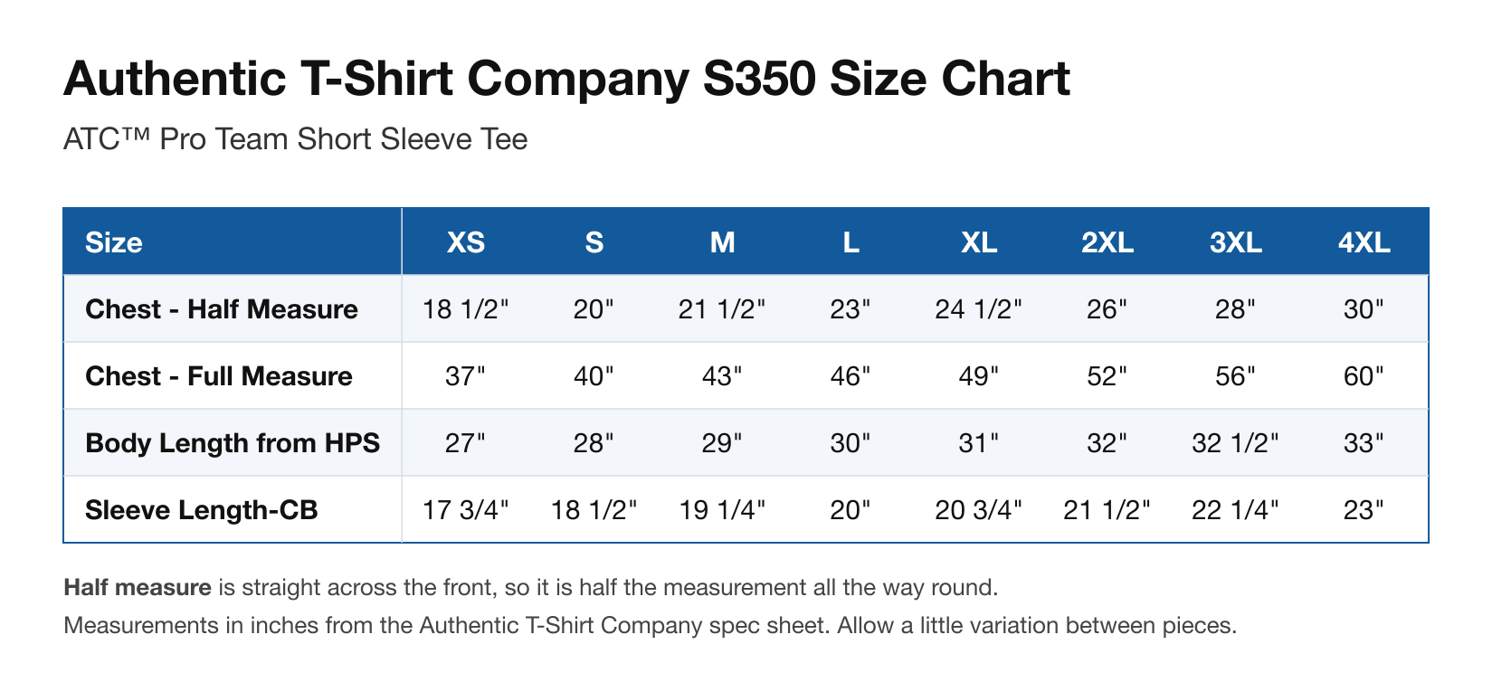 Size chart