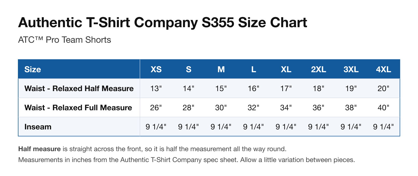 Size chart
