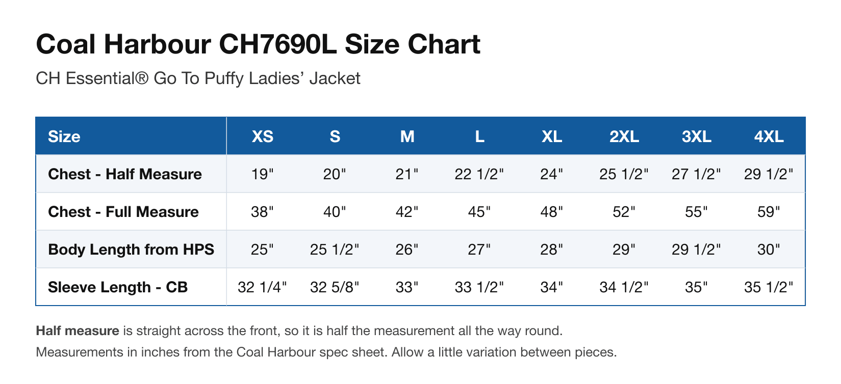 Size chart