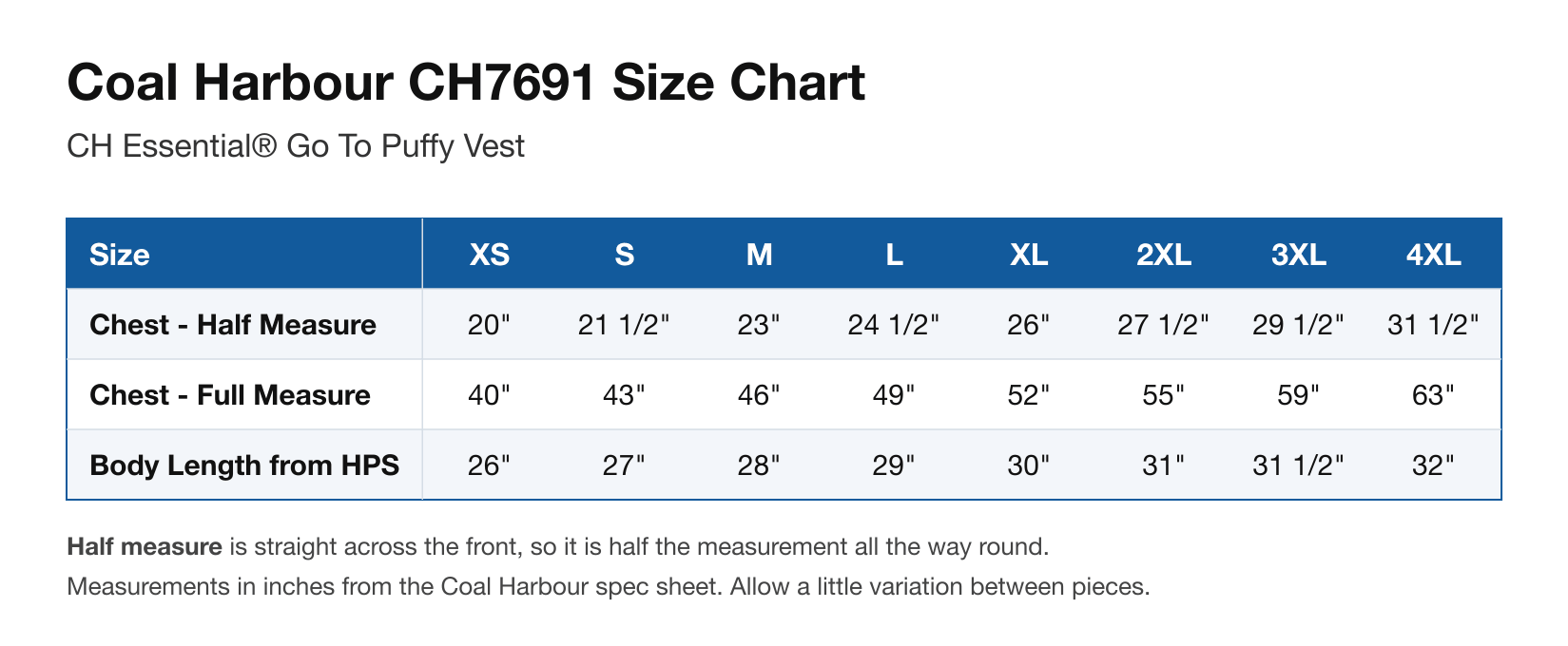 Size chart