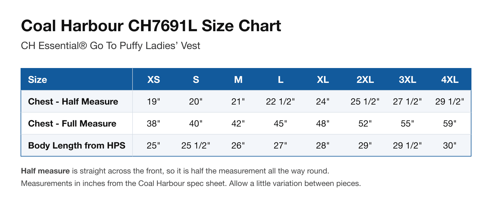 Size chart