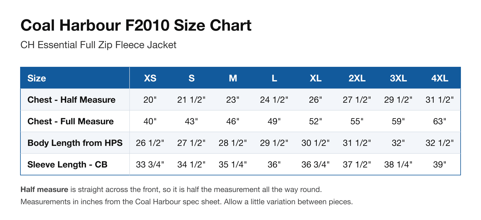 Size chart