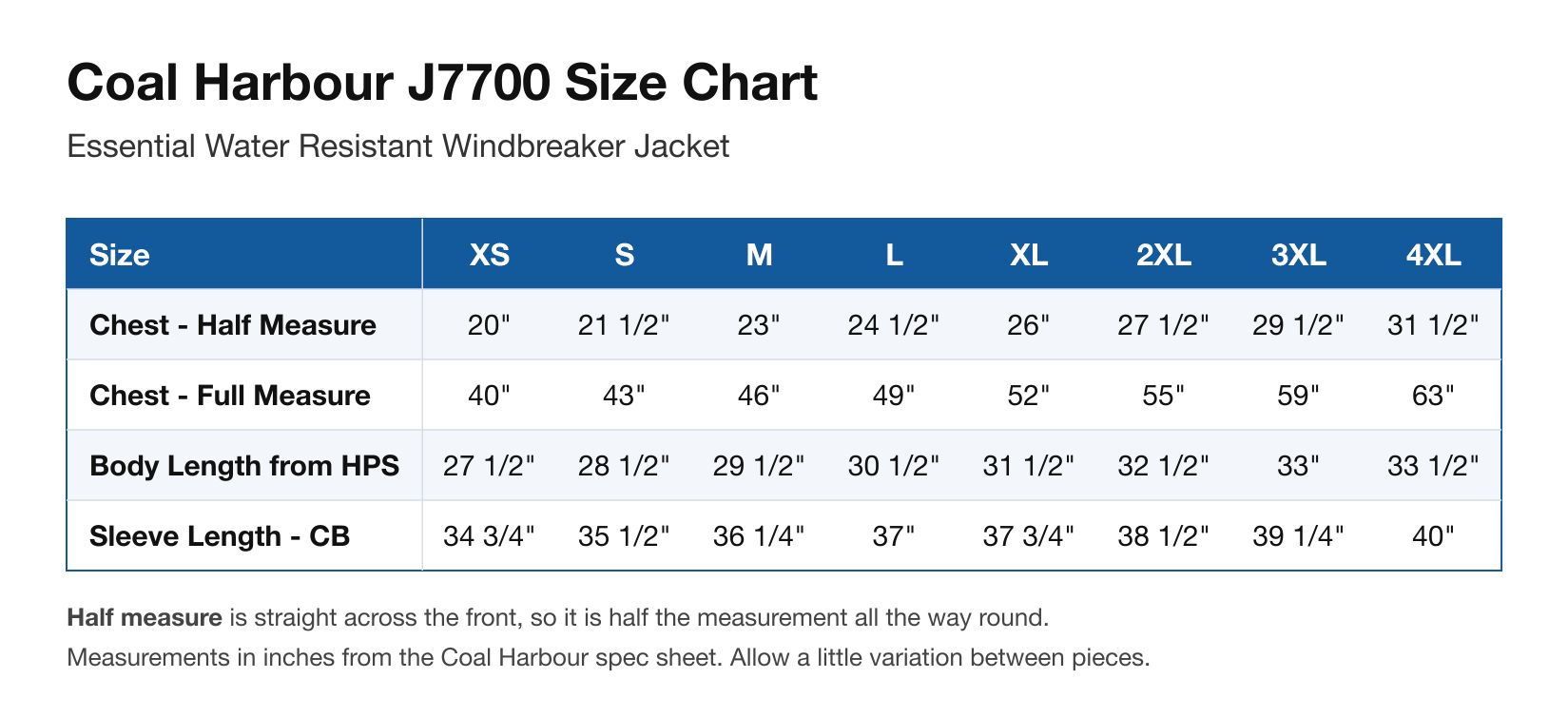 Size chart