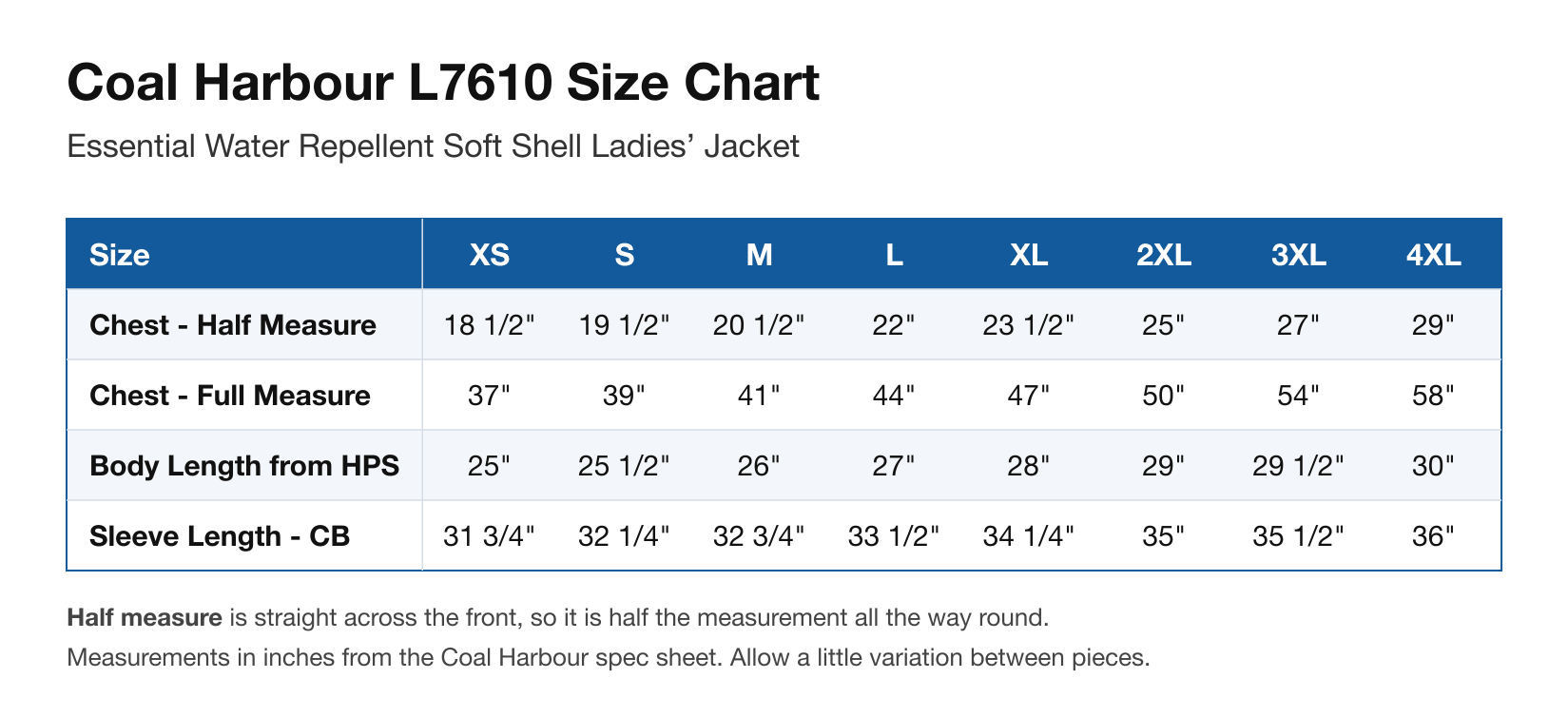 Size chart