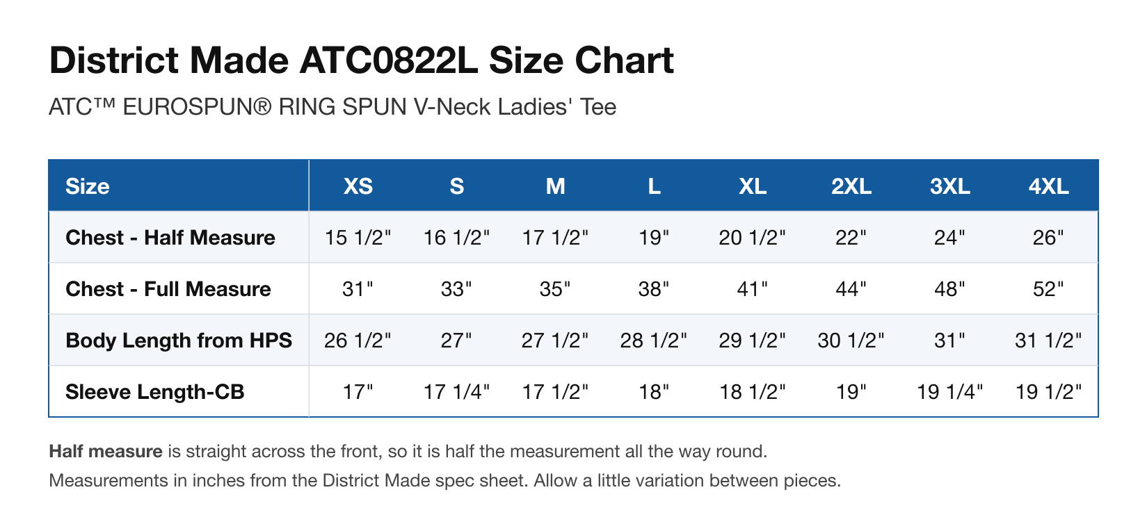 Size chart