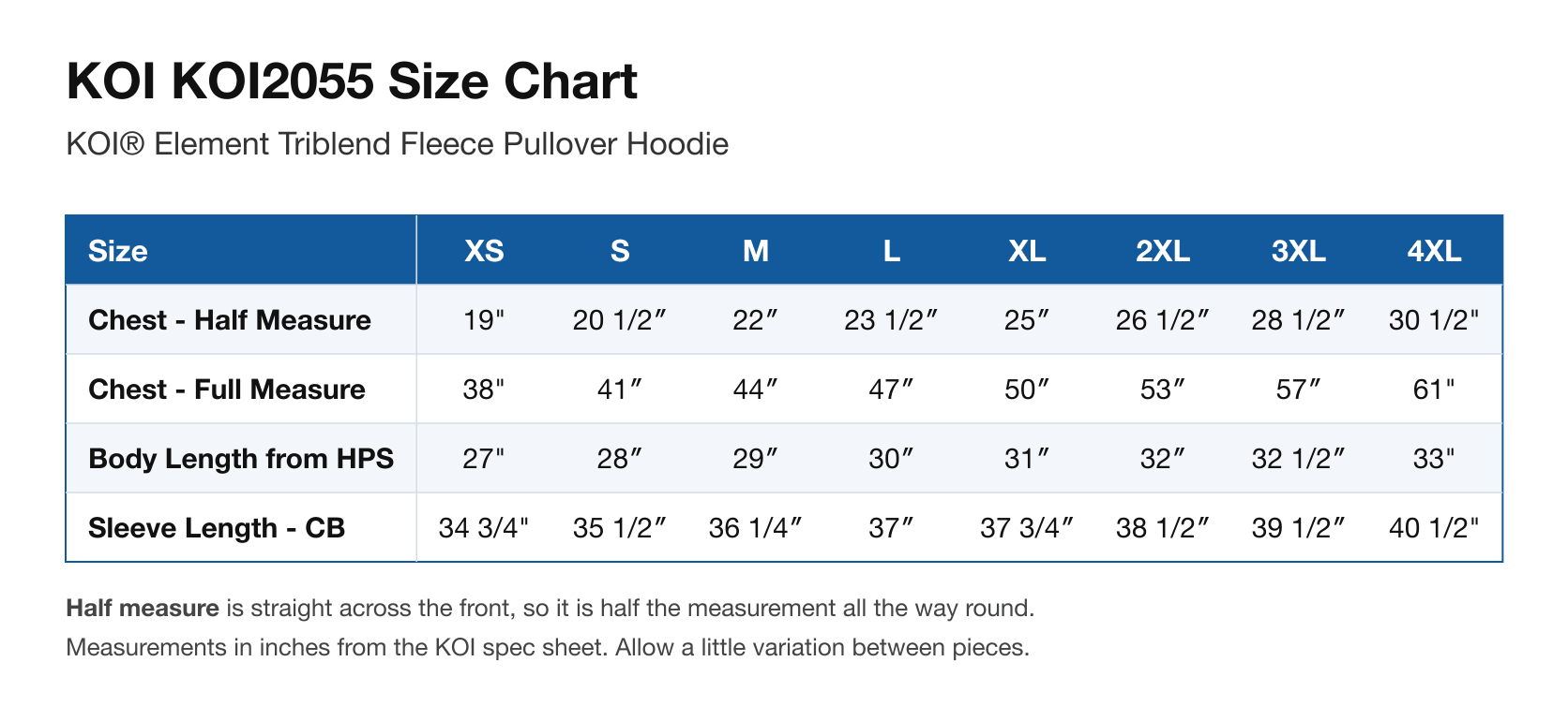 Size chart