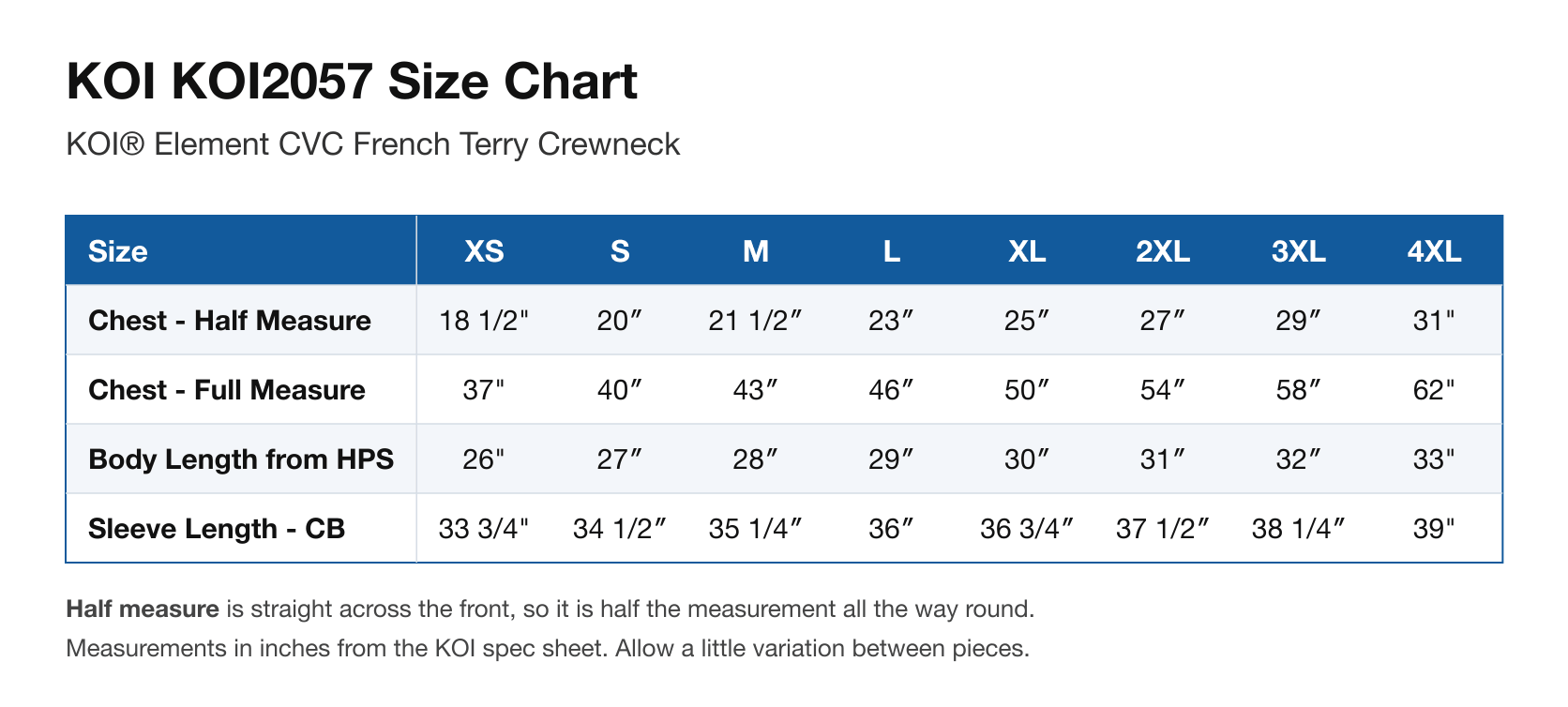 Size chart