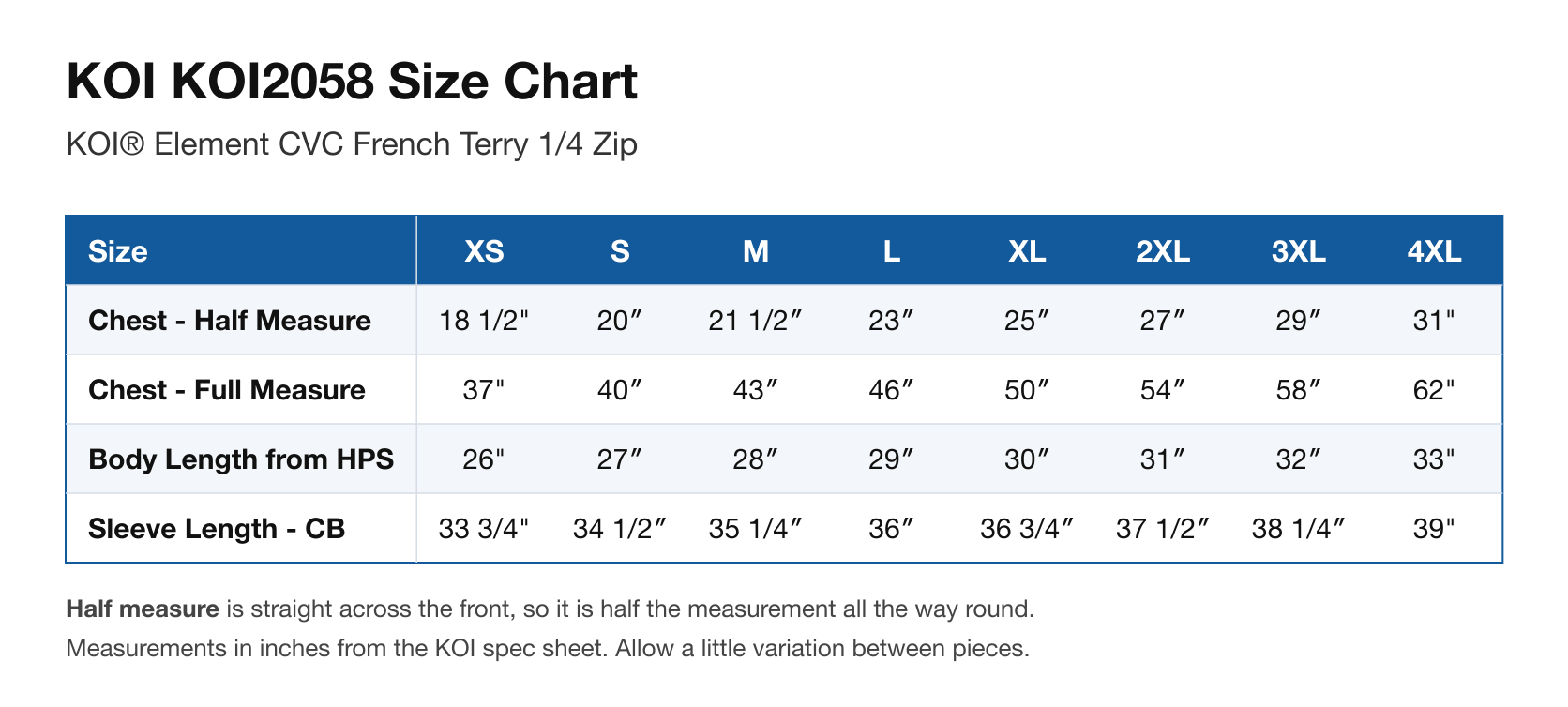 Size chart