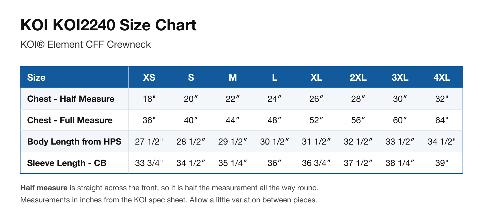 Size chart