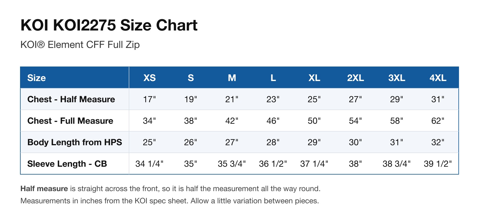 Size chart