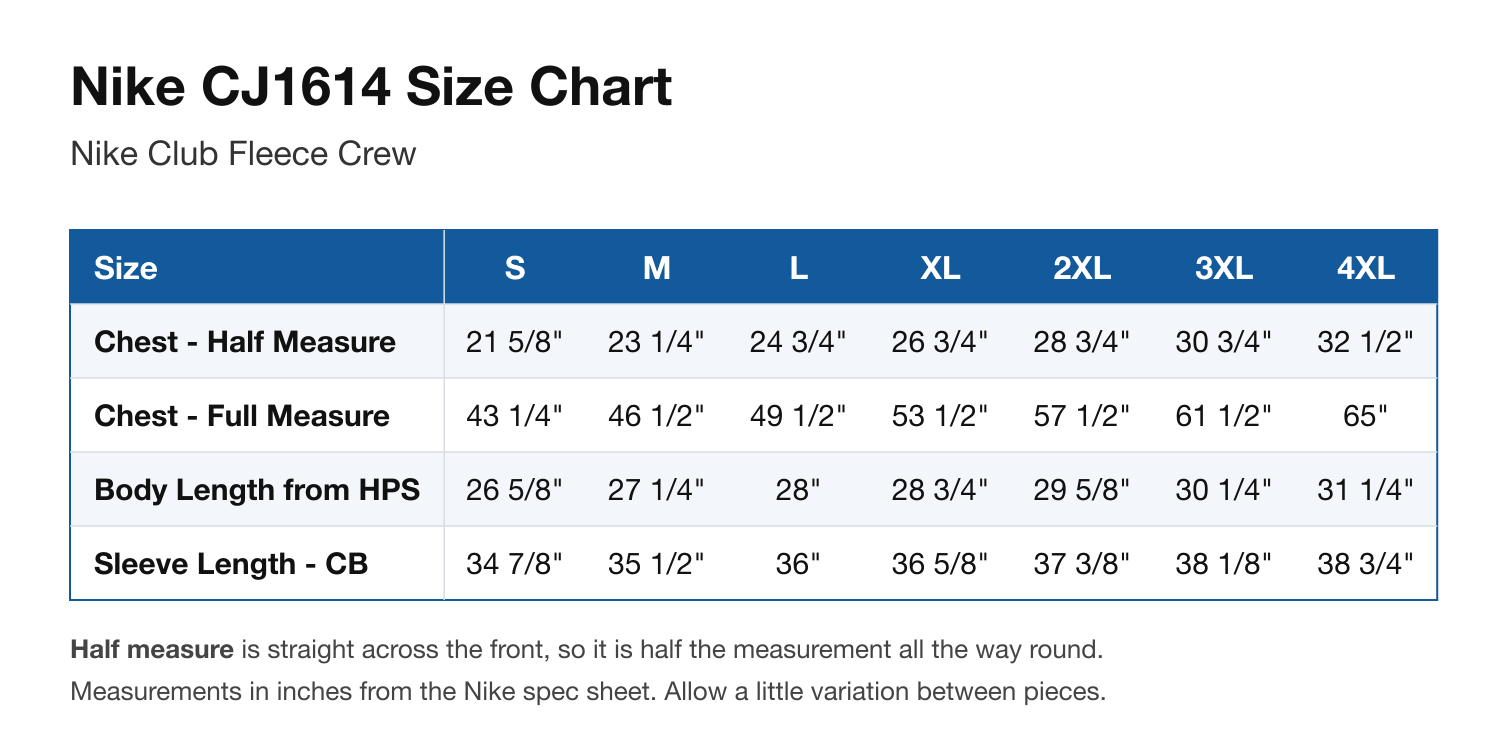 Size chart